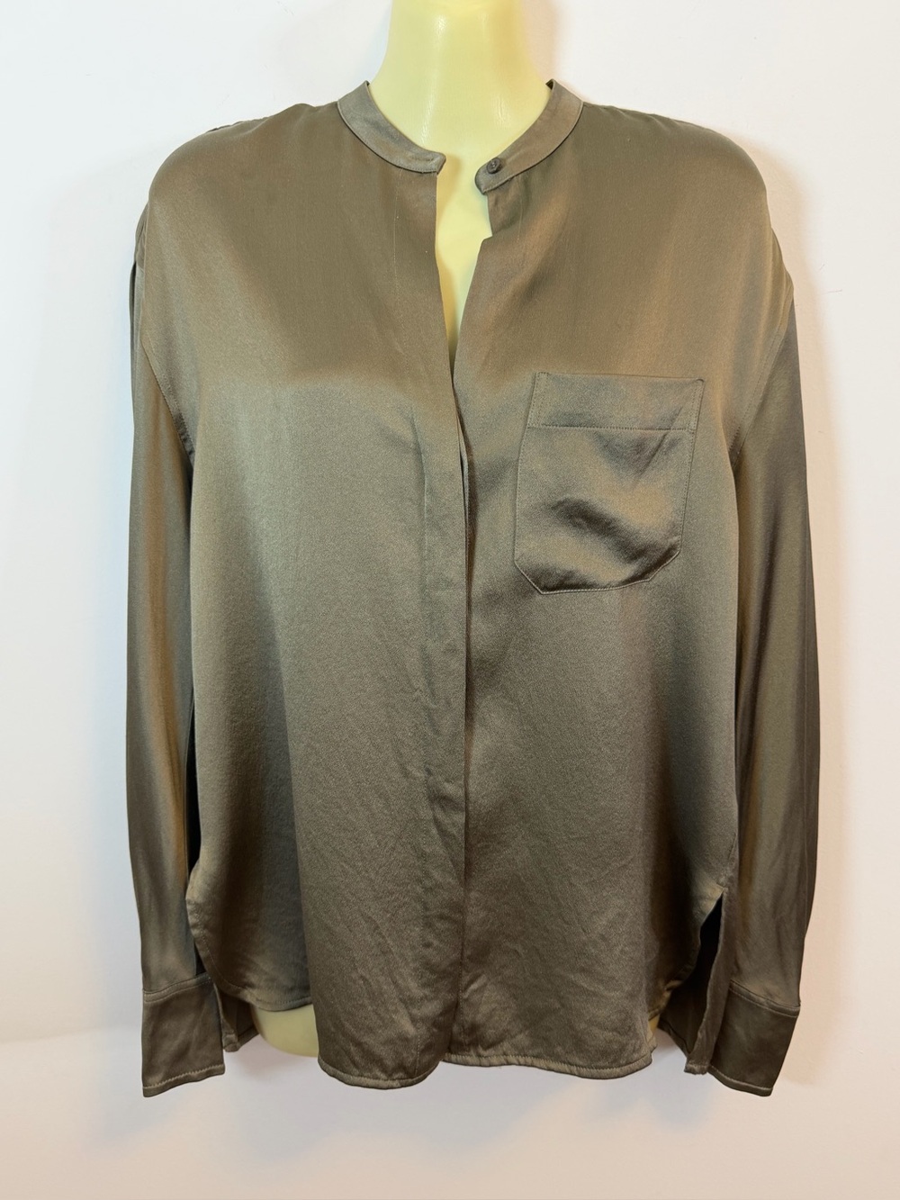 Vince Silk Olive Green Button Down